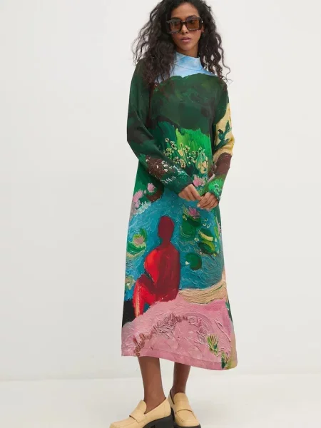 Stine Goya rochie verde midi evazati