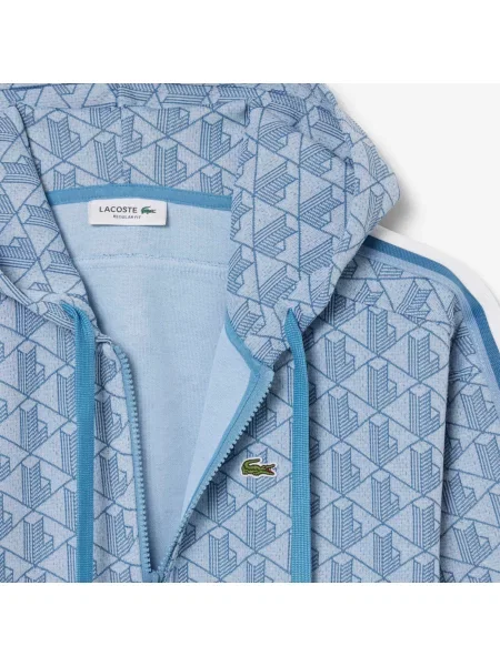 Lacoste Żakardowa Bluza Z Kapturem Z Monogramem niebieska