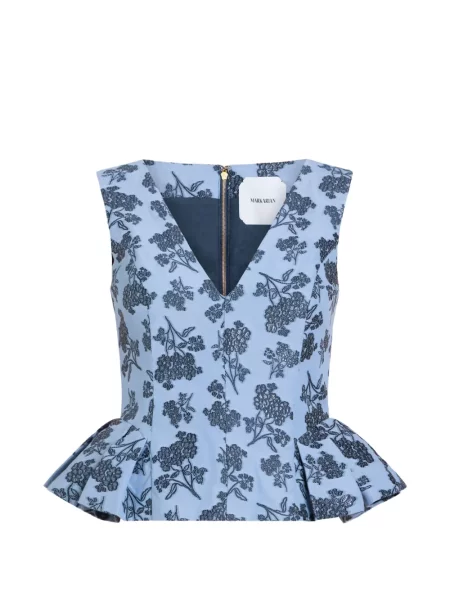 Top Markarian cu model floral din jacard albastru