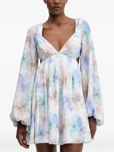 Rochie mini Bardot cu model floral cu imagine de costum alb