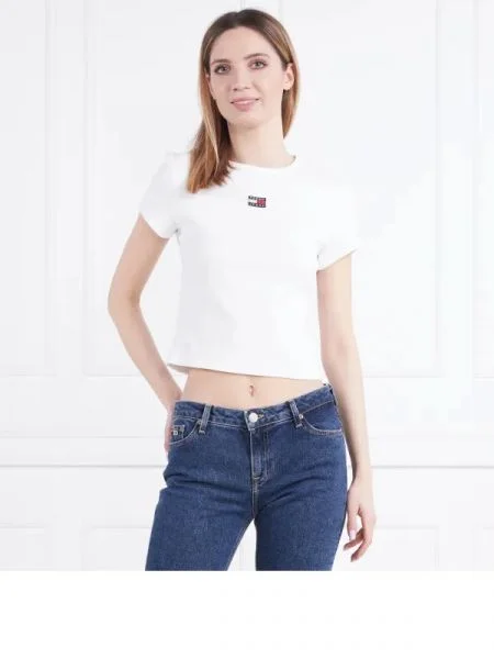 Tommy Jeans Tricou TJW BBY RIB XS BADGE alb