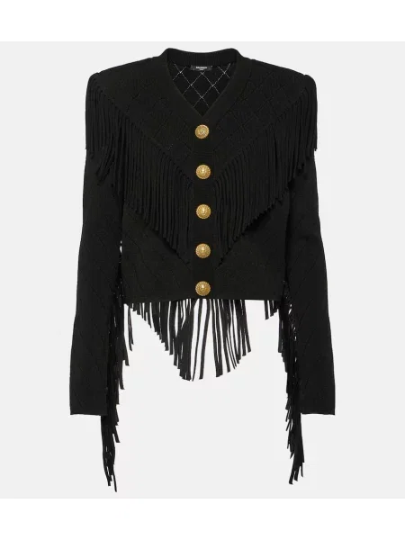 Cardigan Balmain cu franjuri negru