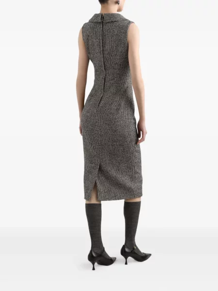 Sukienka midi Dolce And Gabbana bez rękawów w pepitkę do kolan czarna