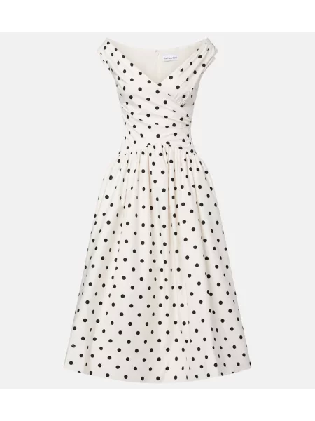 Rochie midi Self-portrait cu buline până la genunchi de costum alb