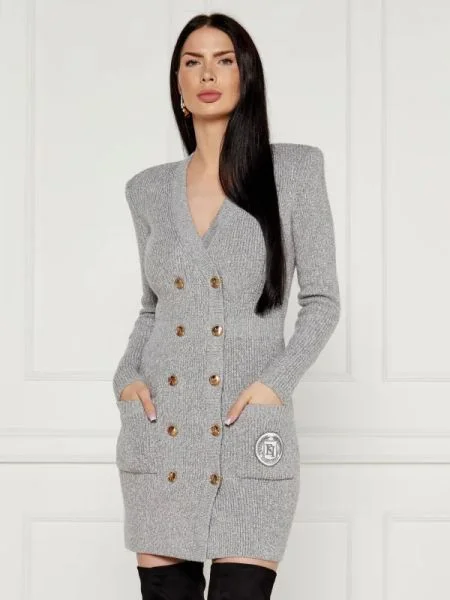 Elisabetta Franchi Rochie cu adaos de lână gri