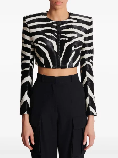 Geacă Balmain cu imagine cu model zebră alb