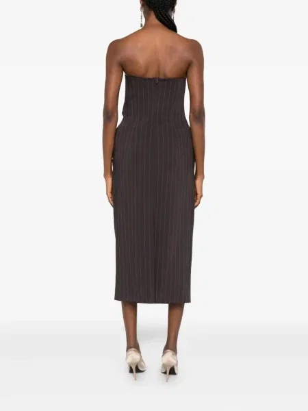 Rochie mini Magda Butrym cu dungi de costum maro