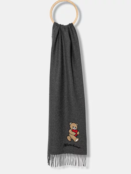 Вълнен шал Moschino с апликация сиво