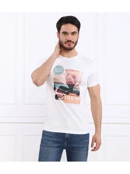 GUESS Tricou SUNSET FLOWER alb