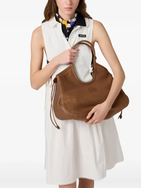 Bőr shopper táska Miu Miu barna
