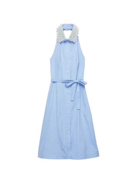 Rochie tip cămașă Prada cu broderie din poplin albastru