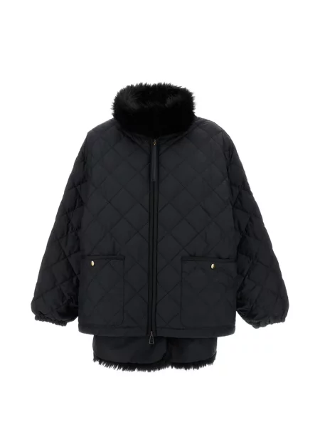 Matlasat palton de blană Moncler cu blană negru