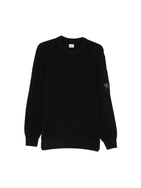 Sweter C.p. Company wełniany z okrągłym dekoltem czarny