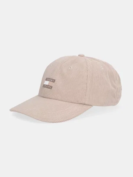 Tommy Jeans Baseball kapa iz rebrastega žameta bež