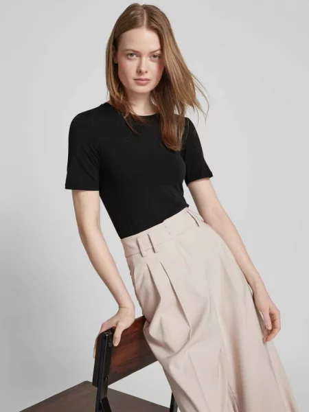 T-shirt z prążkowanym okrągłym dekoltem model ‘Betrina’ Msch Copenhagen czarna