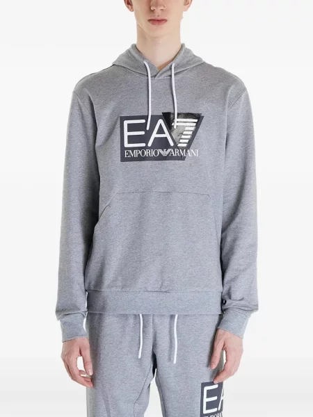 Hanorac cu glugă Ea7 Emporio Armani cu imagine cu cordon gri