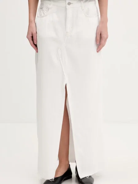 Guess Jeans fustă cu crăpătură din denim alb