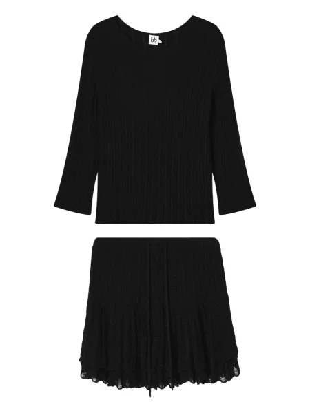 Dzianinowy kombinezon B+ab z falbankami prążkowany czarny