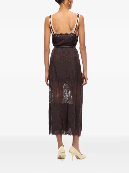 Rochie midi Pinko din dantelă maro