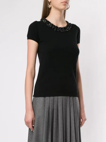 Dzianinowy top Paule Ka z frędzli czarny