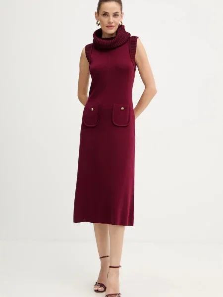 Вовняна сукня Luisa Spagnoli midi розкльошена бордовий