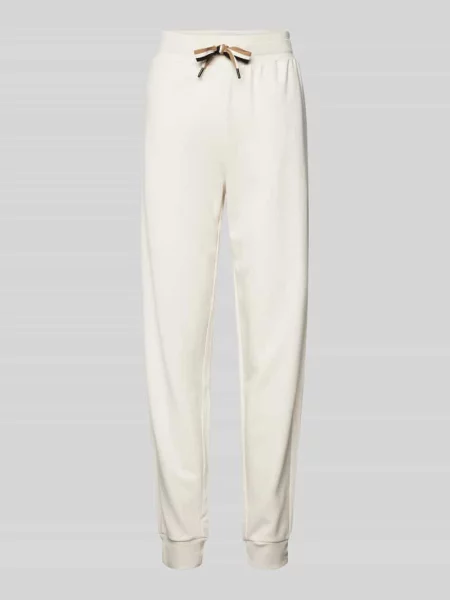 Spodnie dresowe o kroju relaxed fit z tunelem model ‘STRIPE’ Boss białe