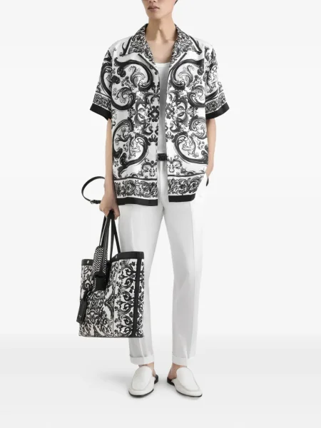 Šilkinė raštuota marškiniai Dolce & Gabbana balta