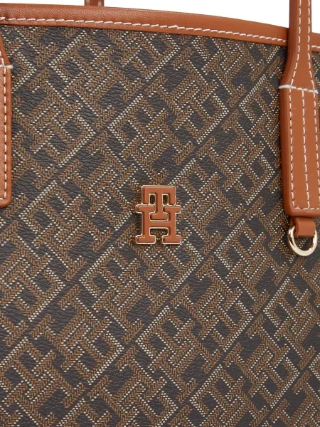 TOMMY HILFIGER Nakupovalna torba konjak / umbra bela črna