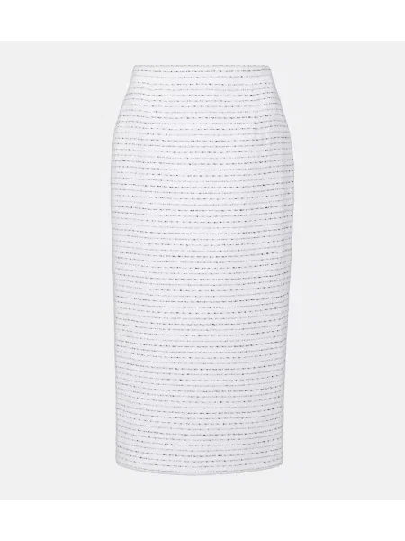 Fustă midi Alessandra Rich din tweed până la genunchi alb