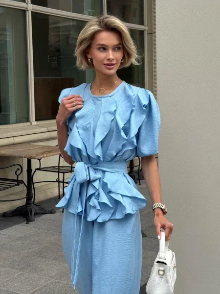 Блуза Jadone Fashion Tia_blue льон/поліестер блакитний