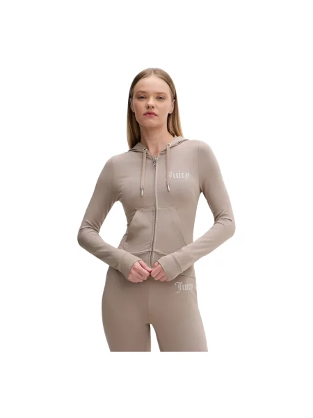 Juicy Couture bluza rozpinana z bawełną OOLA HOODIE brązowa