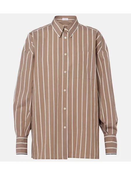 Cămașă Brunello Cucinelli cu dungi din poplin maro