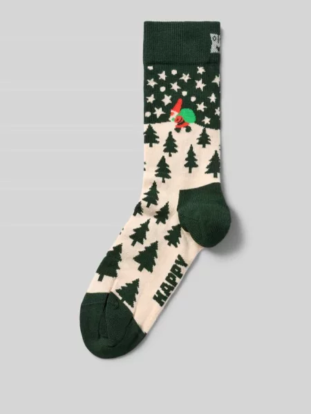 Skarpety o kroju regular fit z wyhaftowanym motywem model ‘Santa’ Happy Socks zielone