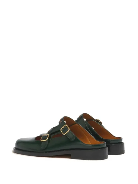 Papuci tip mules Marni cu broderie cu cataramă verde