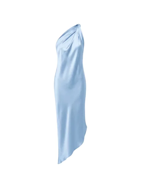 Rochie midi Anna October din satin cu un umăr gol albastru
