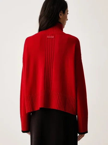 Sweter z golfem Pinko wełniany czerwony