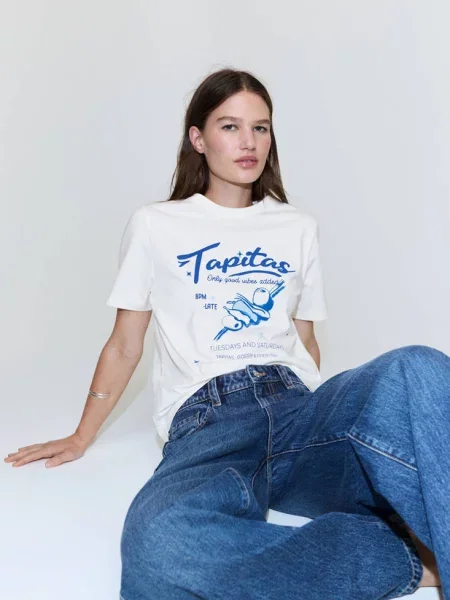 Wzorzysty t-shirt Kobieta XXS MANGO niebieski