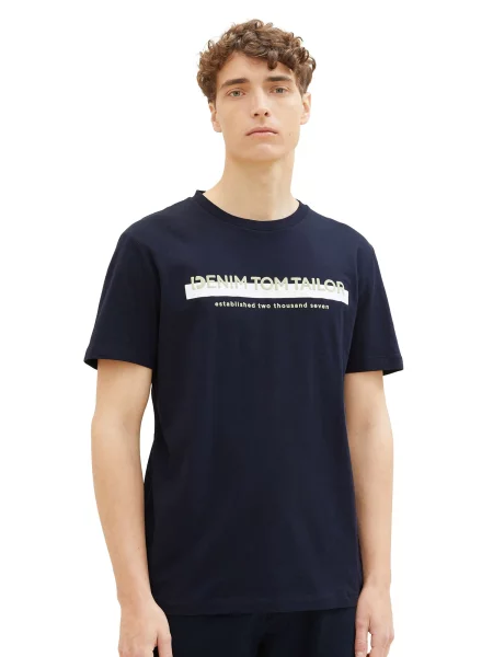 TOM TAILOR DENIM Tricou crem / bleumarin alb