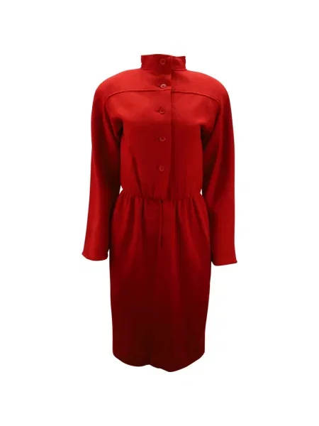 Vlněné oblekové maxi šaty Oscar De La Renta Pre-owned po kolena červené