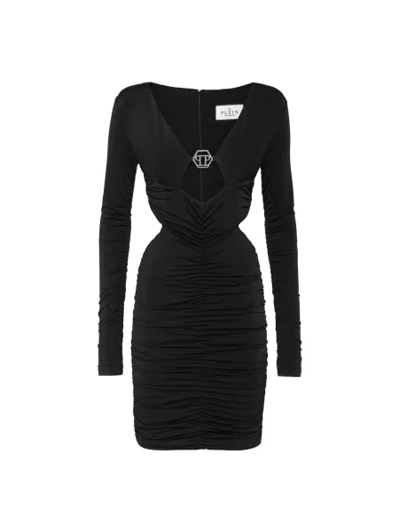 Sukienka Philipp Plein z długim rękawem drapowana czarna