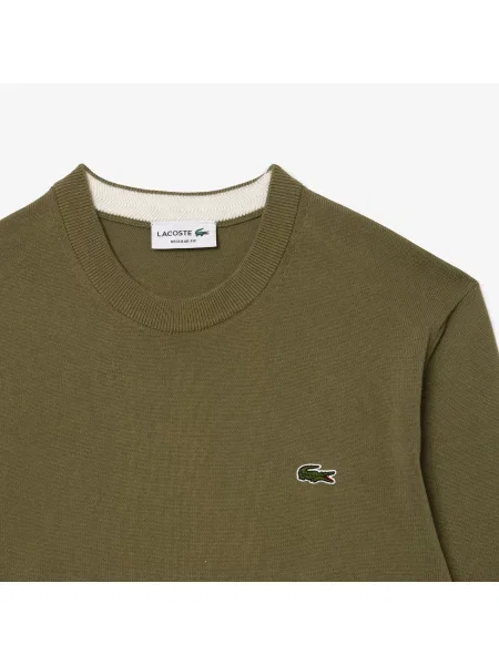 Lacoste Monochromatyczny Sweter Z Okrągłym Dekoltem zielony