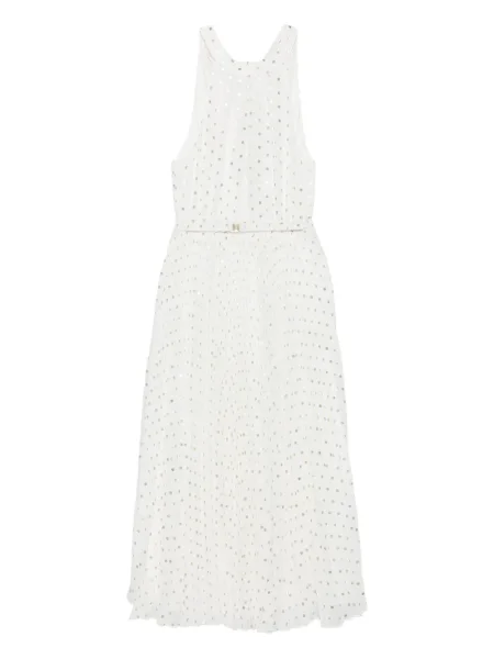 Rochie midi Nissa cu buline plisată până la genunchi alb