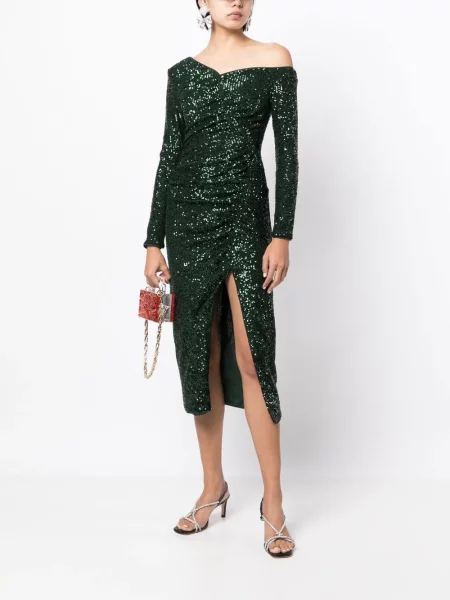 Rochie midi Self-portrait cu paiete verde