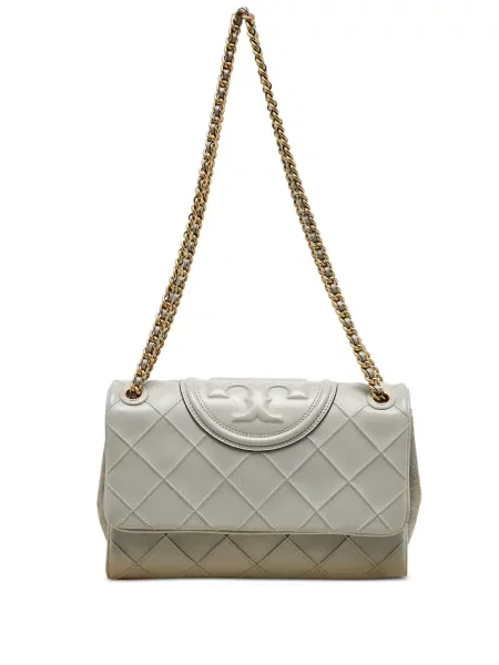 Geanta de piele Tory Burch din piele gri
