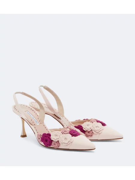 Pantofi cu toc Manolo Blahnik cu model floral slingback roz