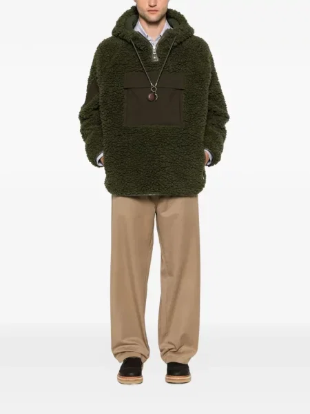 Geacă Loewe din fleece cu glugă verde
