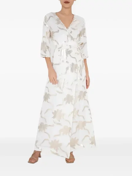 Rochie maxi Charlotta Gandolfo de mătase cu model floral plic alb