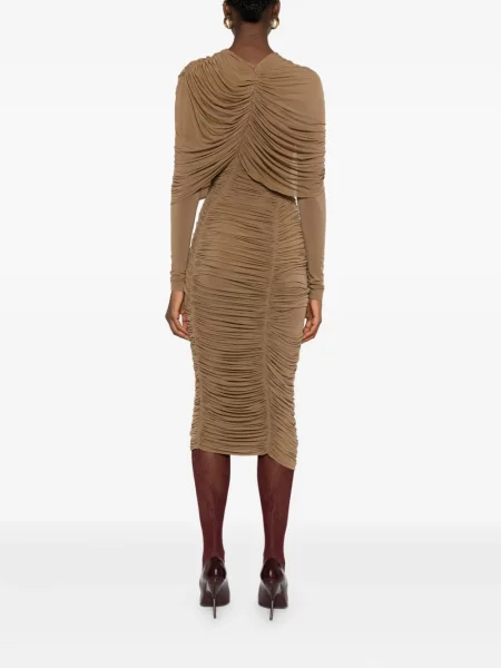 Rochie midi Magda Butrym drapată până la genunchi de costum maro