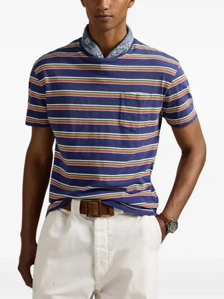 Prugasta majica Polo Ralph Lauren s printom s okruglim izrezom zelena