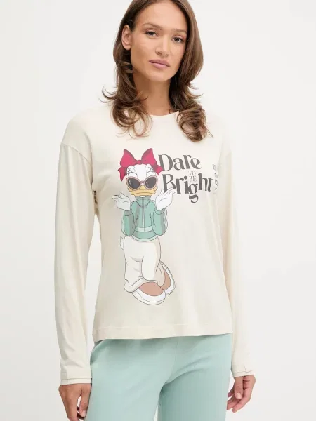 Горнище на пижама с дълги ръкави United Colors of Benetton бежово